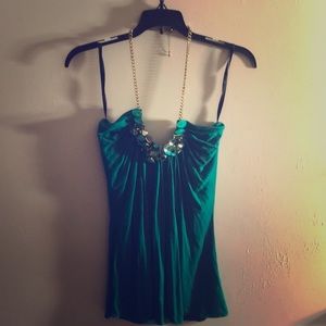 Sleeveless top with gem embellishments and chain